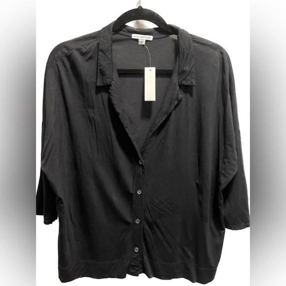 Chic James Perse Designer Slub Side Panel Button Up Top Women’s Size 4 Black - Picture 2 of 3